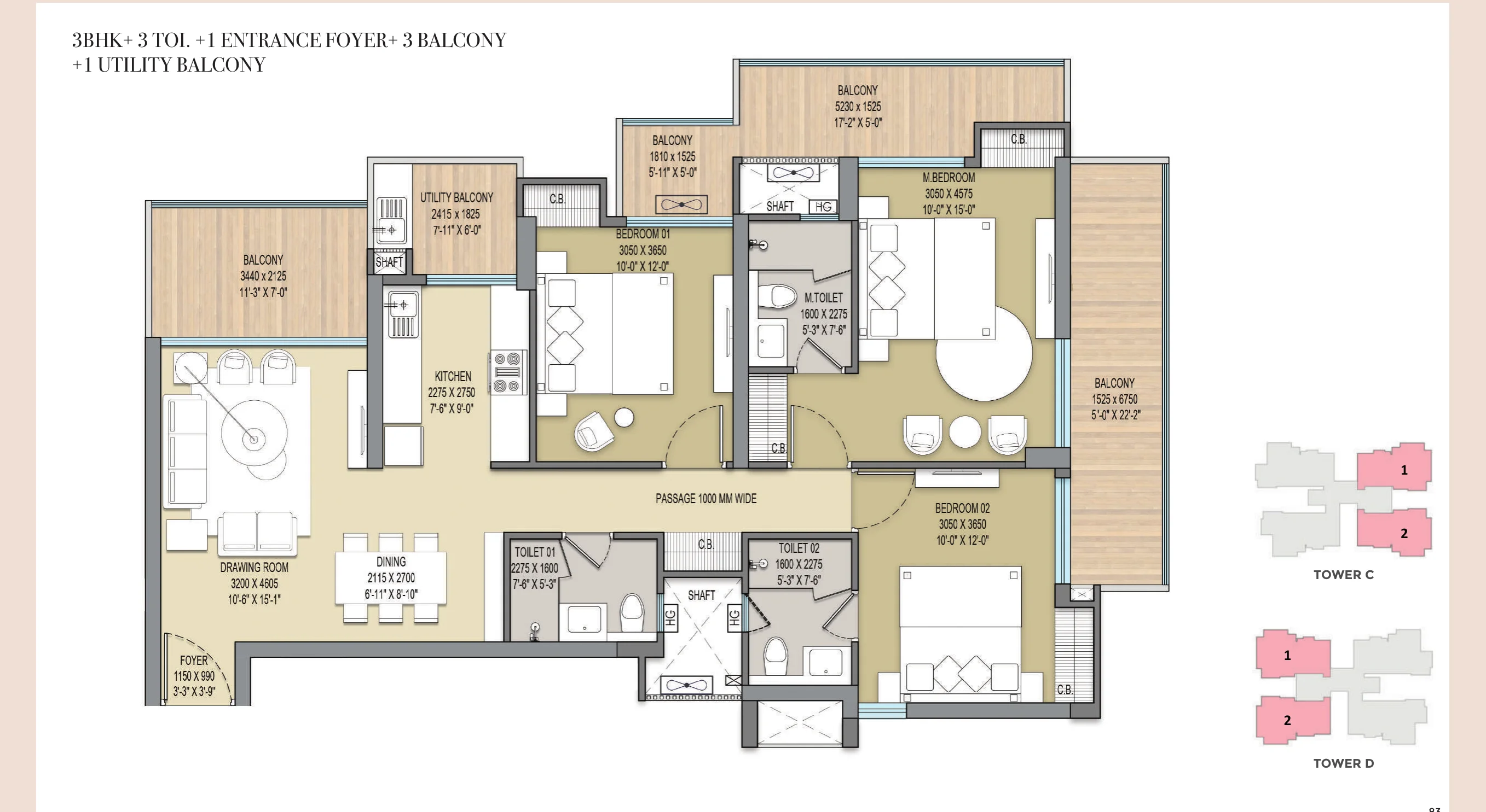 ELITE-X 3 BHK floor plan layout