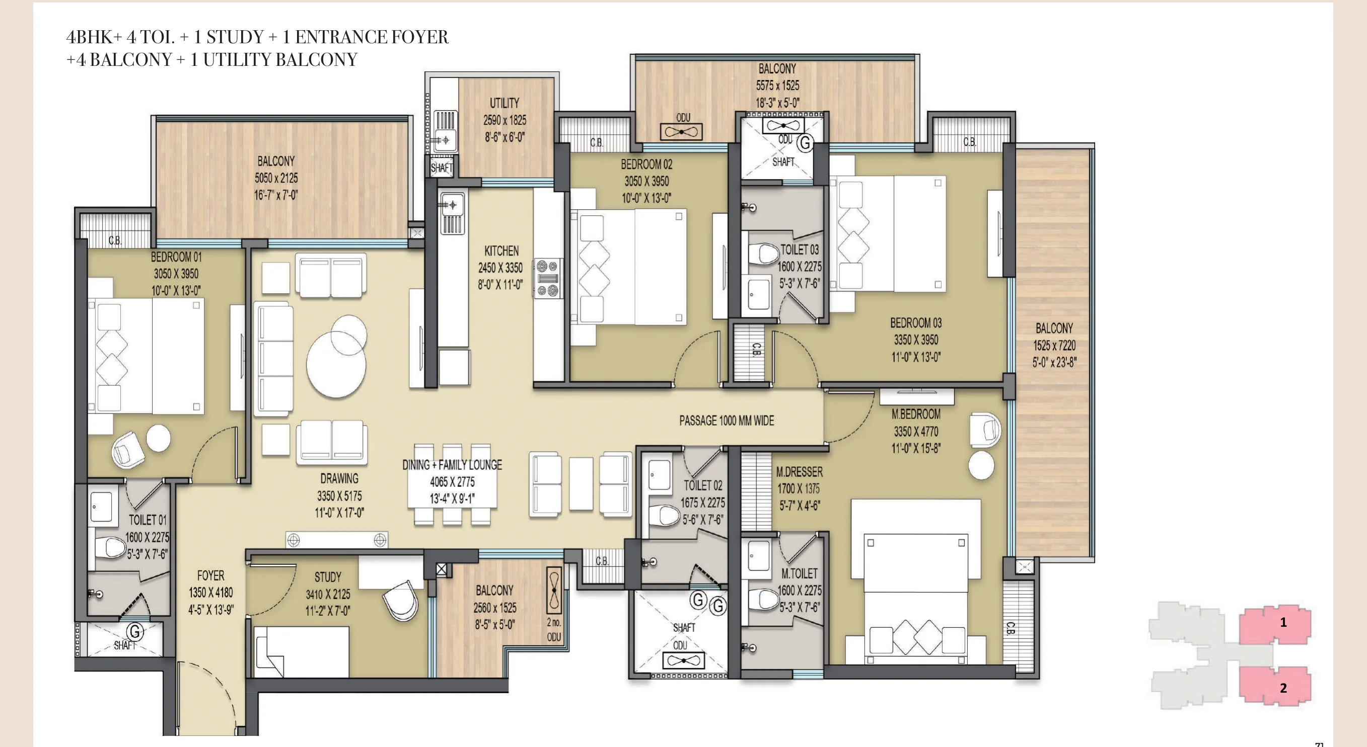 ELITE-X 4 BHK + Servant floor plan layout